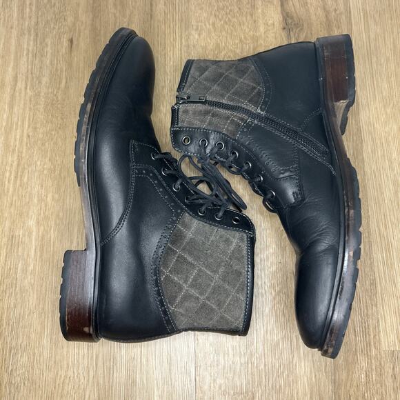 Johnson & Murphy Men’s 8.5 Boot Leather Black Lace Up Zip Quilted Suede Ankle - Picture 7 of 9